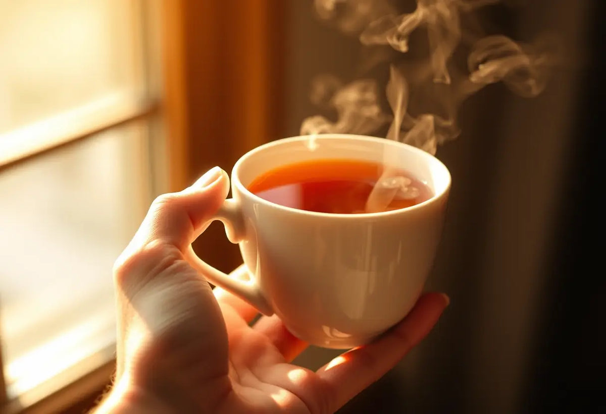 Une main tenant une tasse de thé réchauffant l'atmosphère