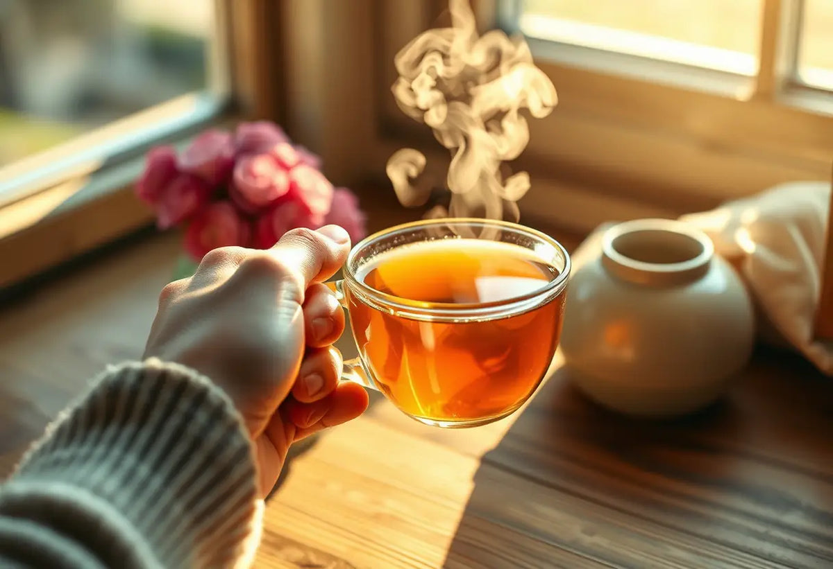 Une main tenant une tasse de thé chaud, apportant détente et bien-être