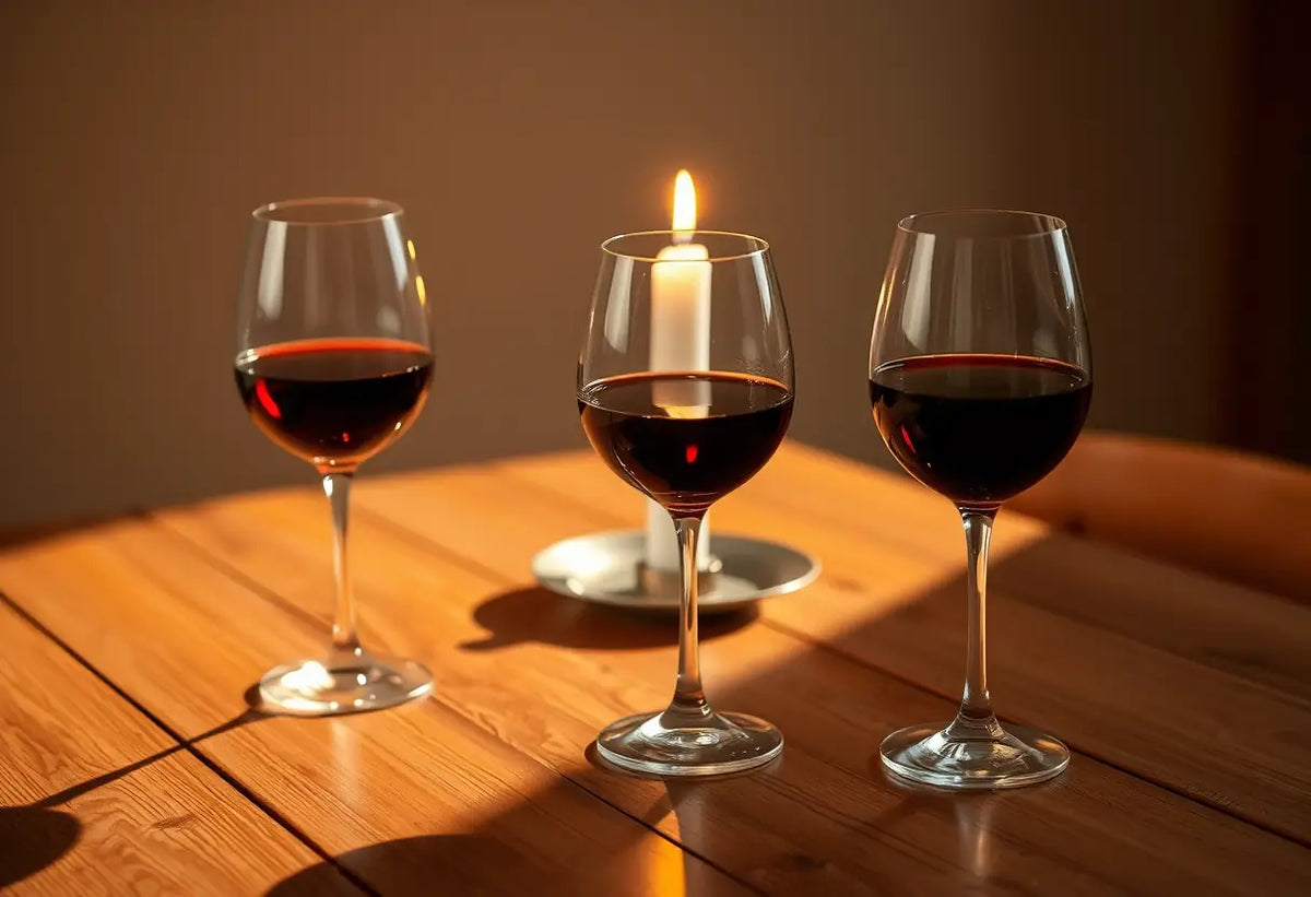 Un couvert romantique avec deux verres de vin rouge