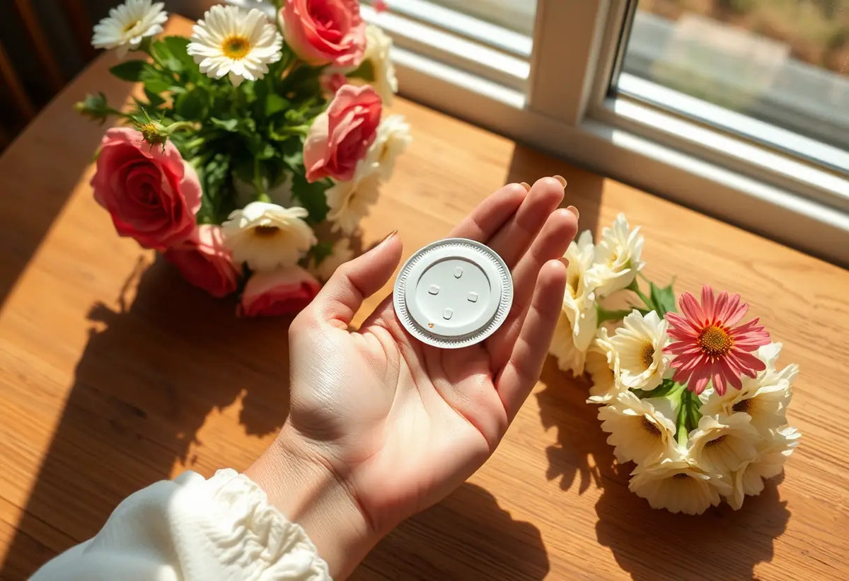 poignet de femme tenant un patch contraceptif