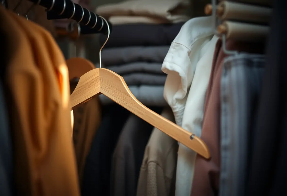 Un cintreuse dans un placard avec des vêtements pliés
