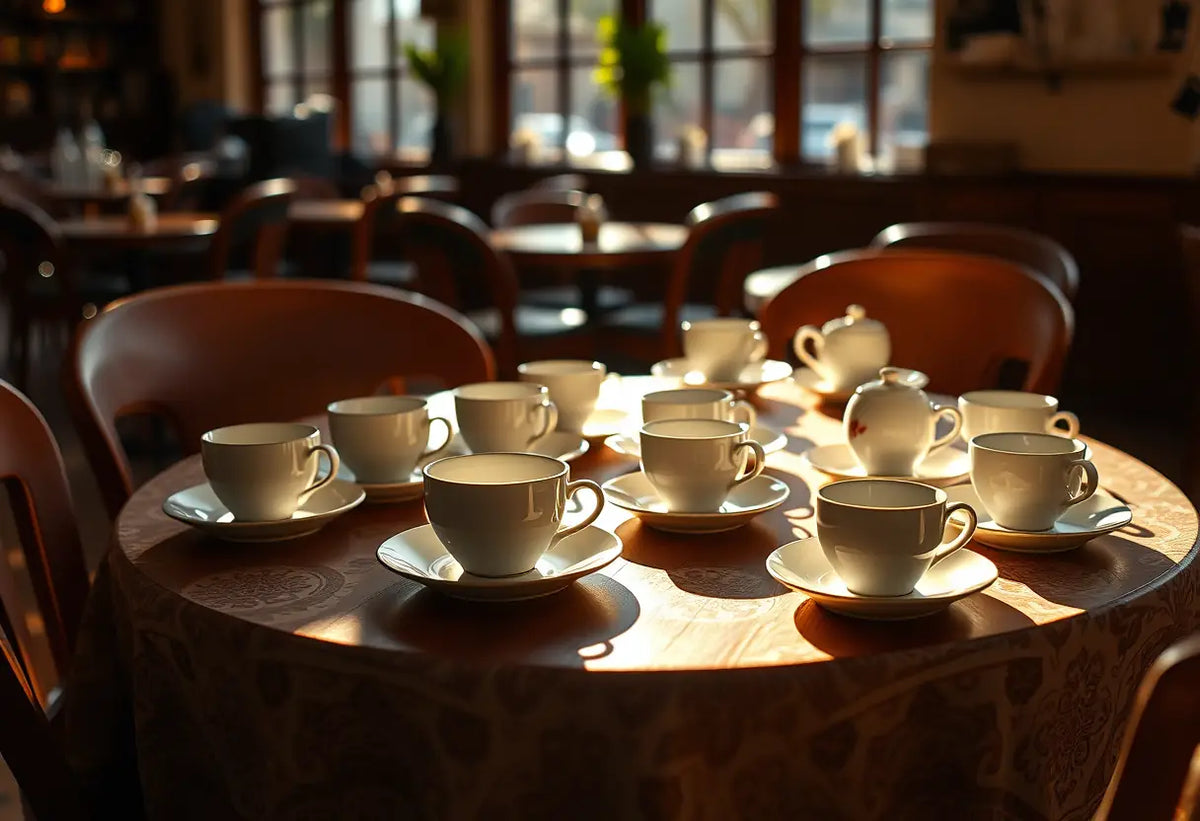 Un couvert dans un café avec des tasses de thé