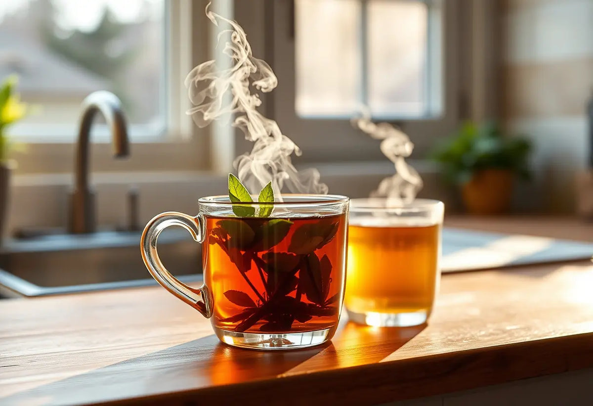 Tasse de thé aromatique sur un comptoir de cuisine pour le suivi de la santé