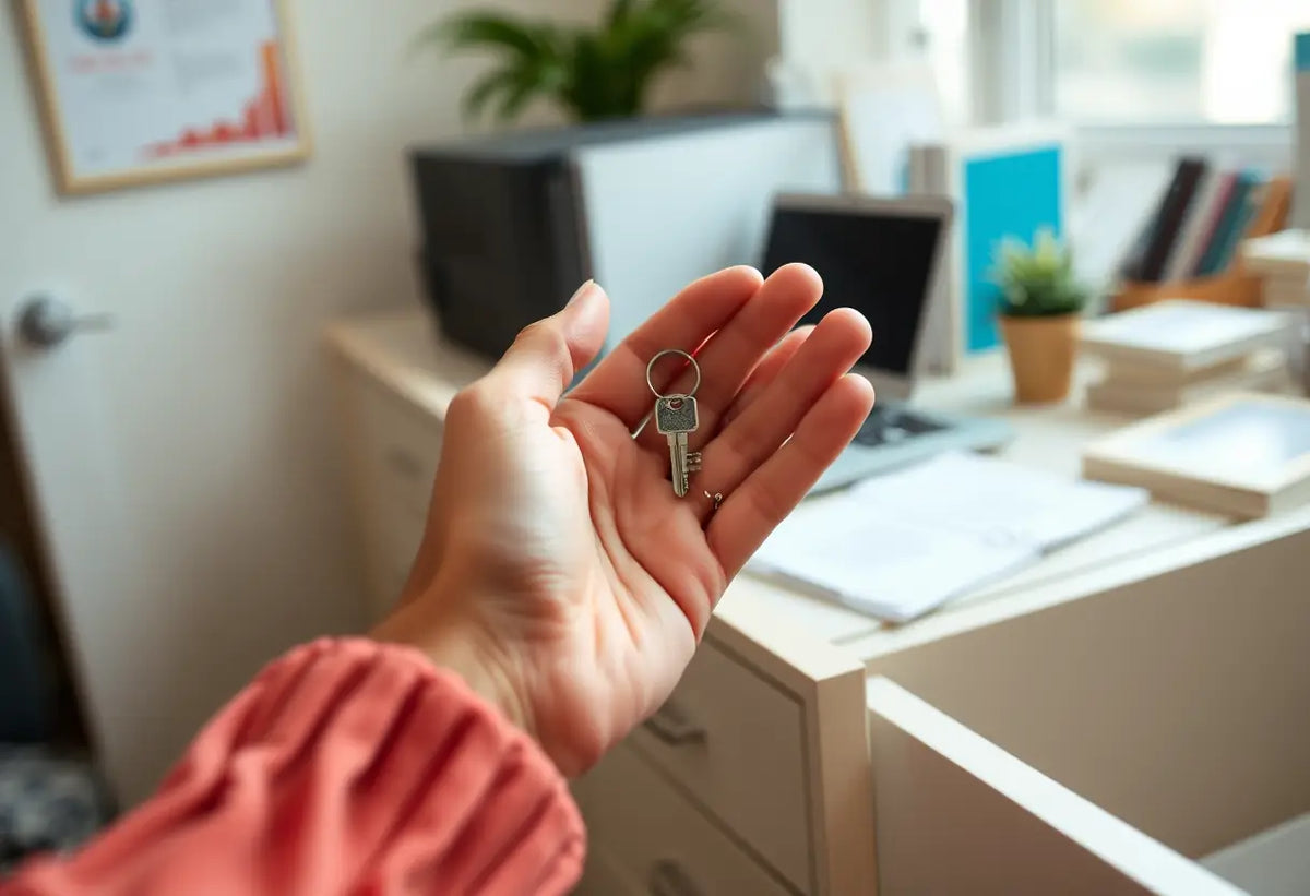 Main de femme tenant une petite clé métallique près d'un tiroir, liée aux informations sur les implants contraceptifs