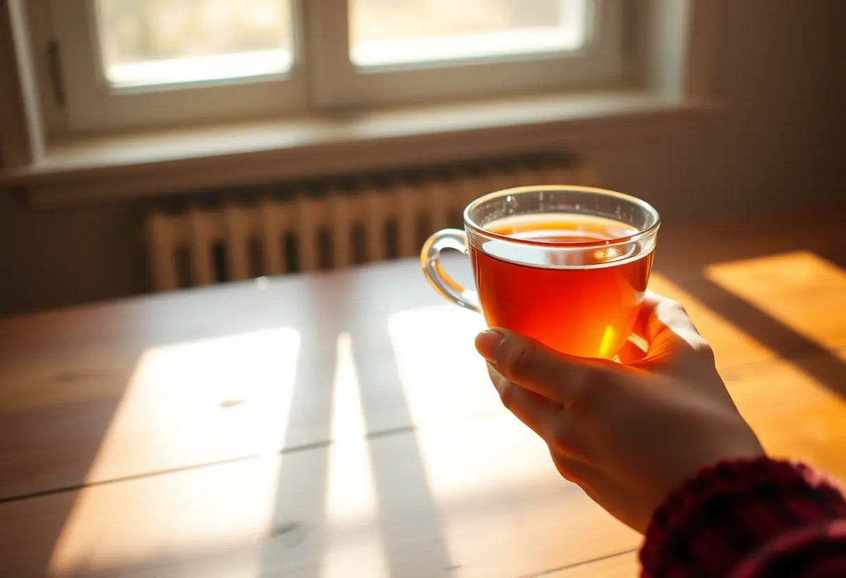 Main de femme tenant une tasse de thé herbeux, associé à la grossesse