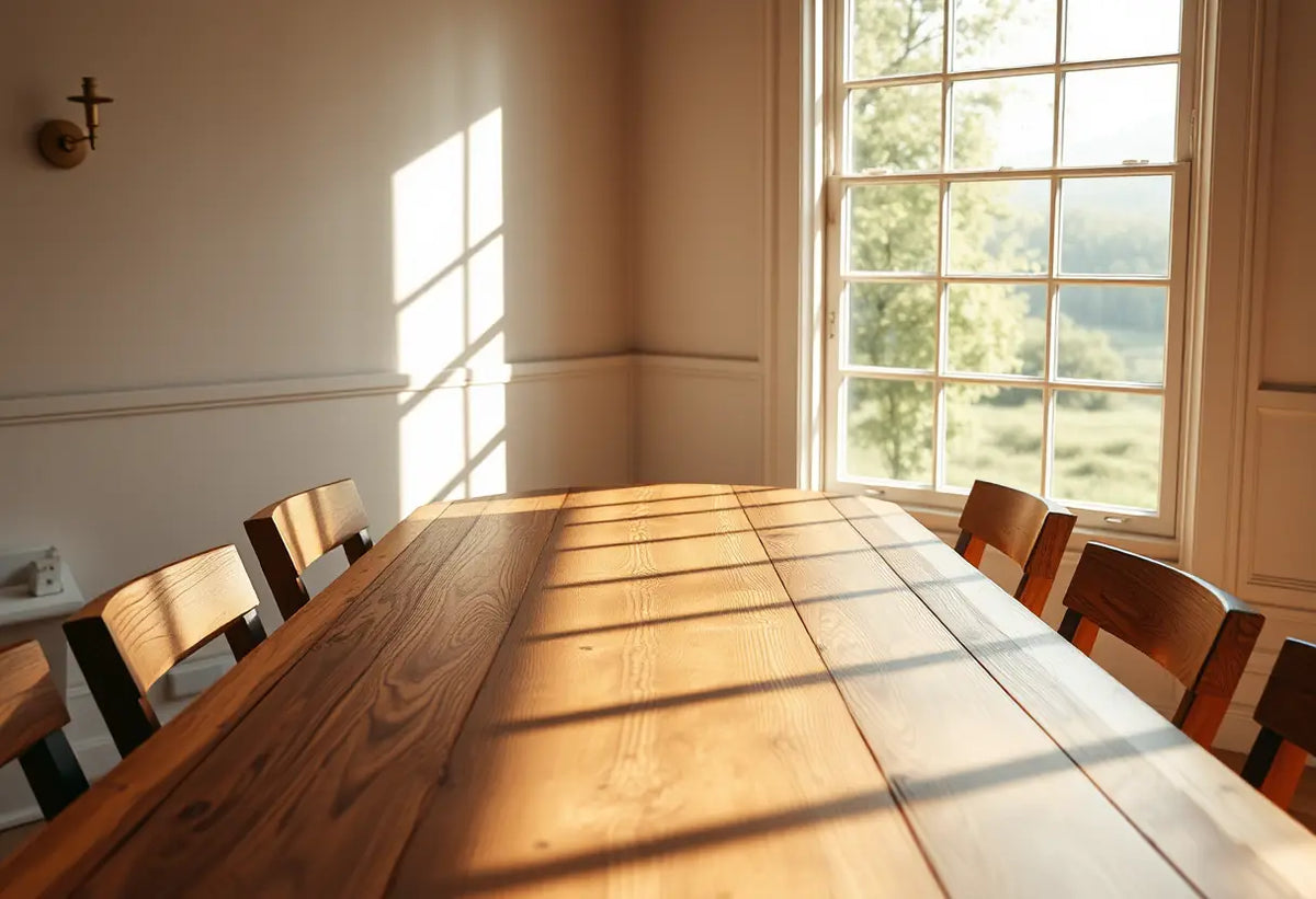 Un grand tablier en bois sous la lumière du soleil