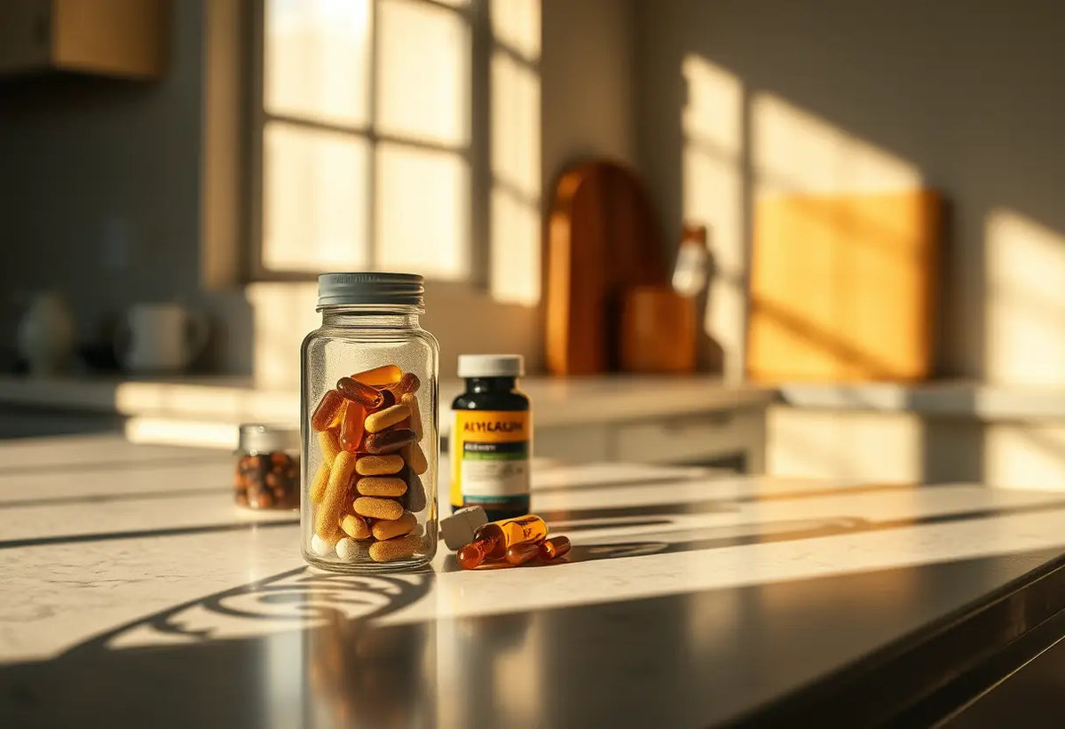 Compléments alimentaires sur le comptoir de cuisine pour la santé féminine