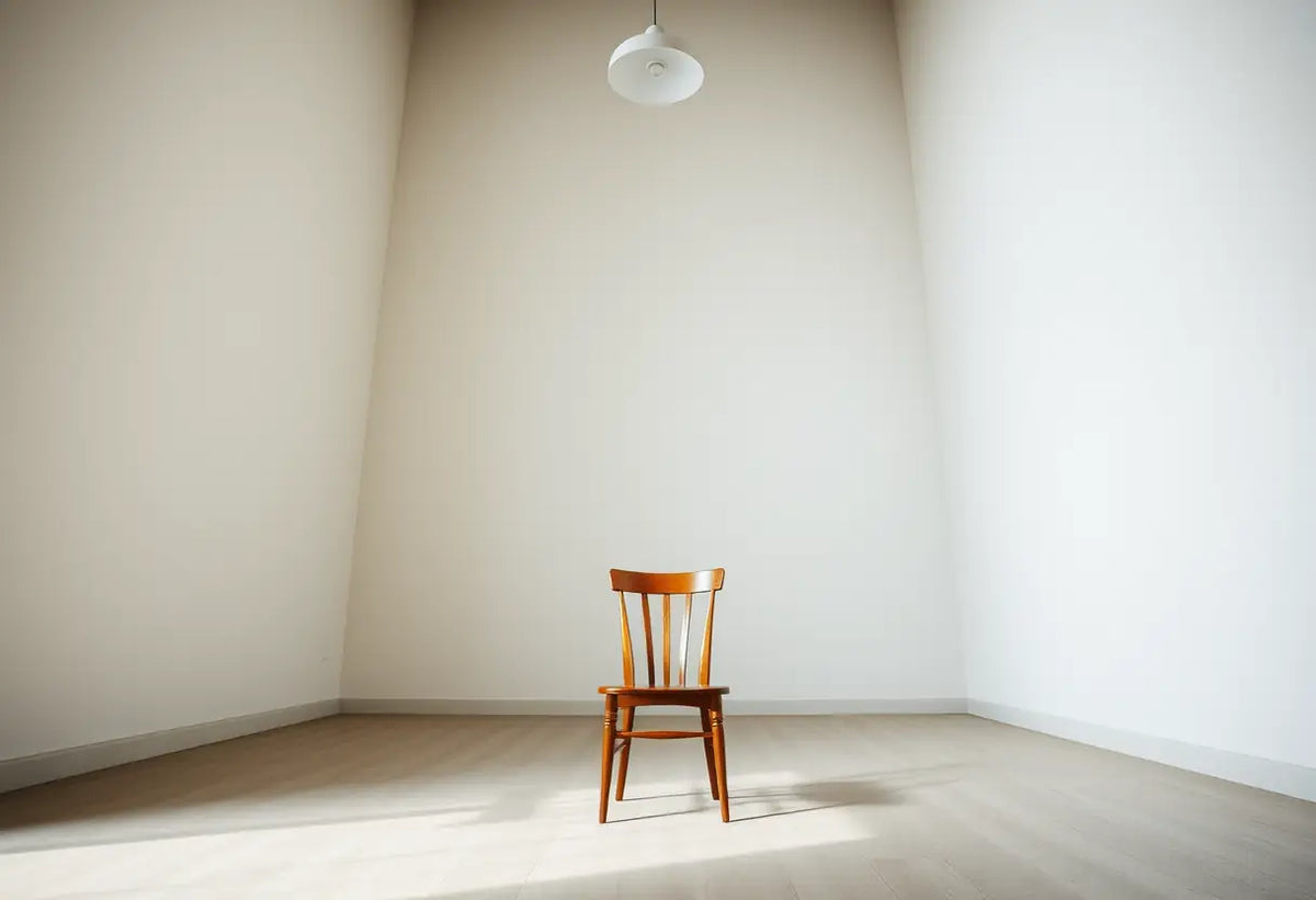 Un fauteuil en bois dans une pièce calme et spacieuse