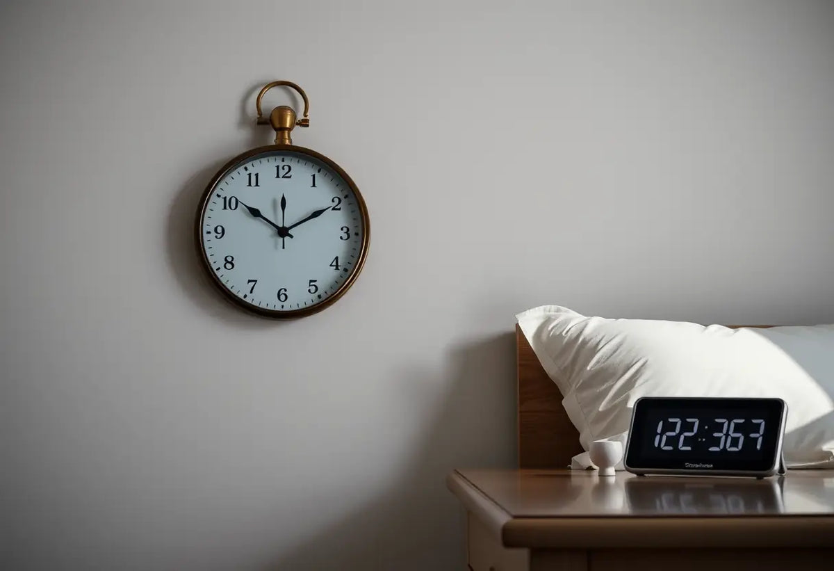 Une horloge murale indiquant l'heure matinale, près d'un petit appareil électronique