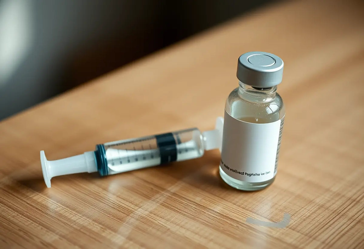 Seringue et bouteille sur une table