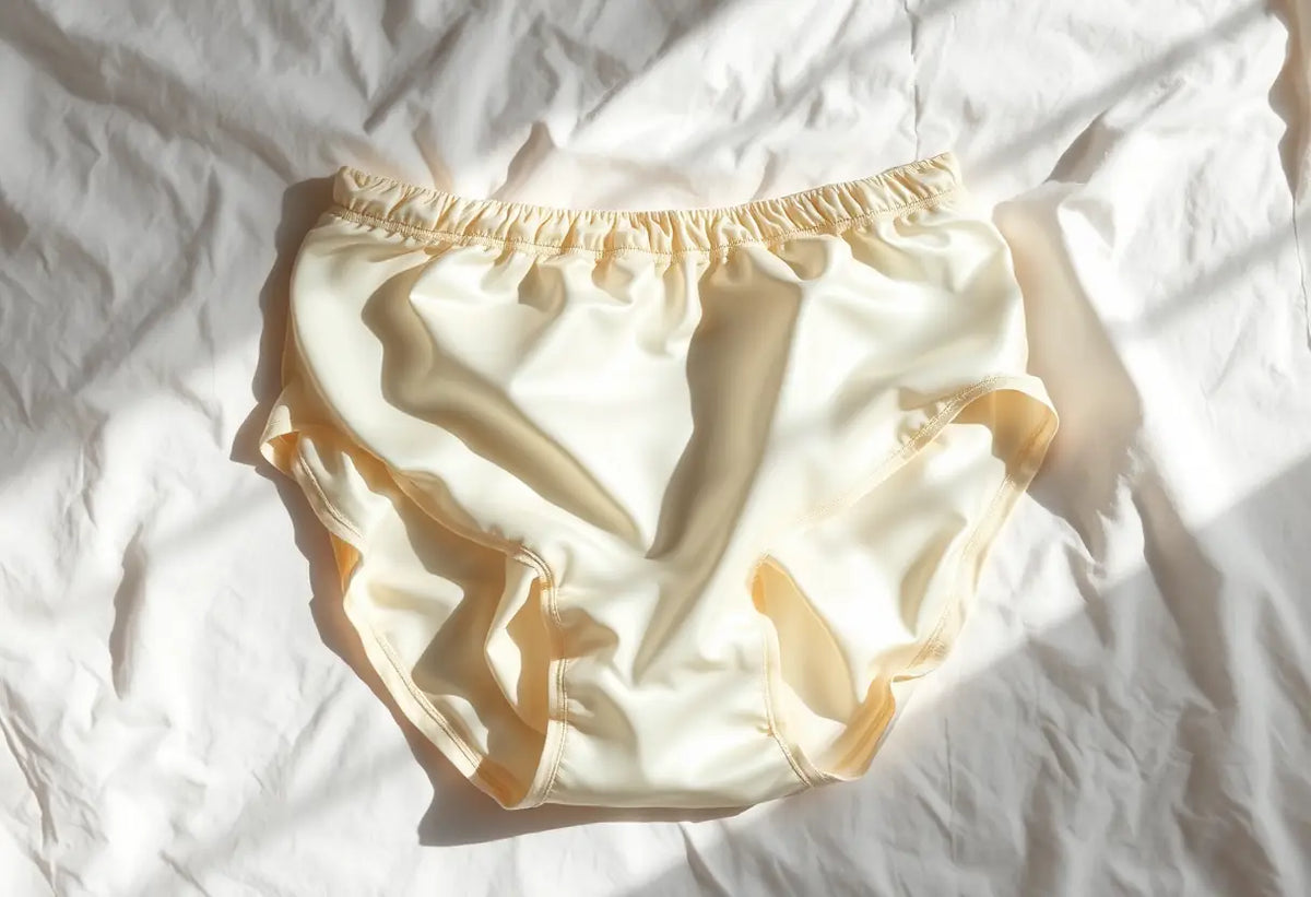 Des sous-vêtements en soie posés sur un drap blanc, mettant en valeur leur confort et leur élégance