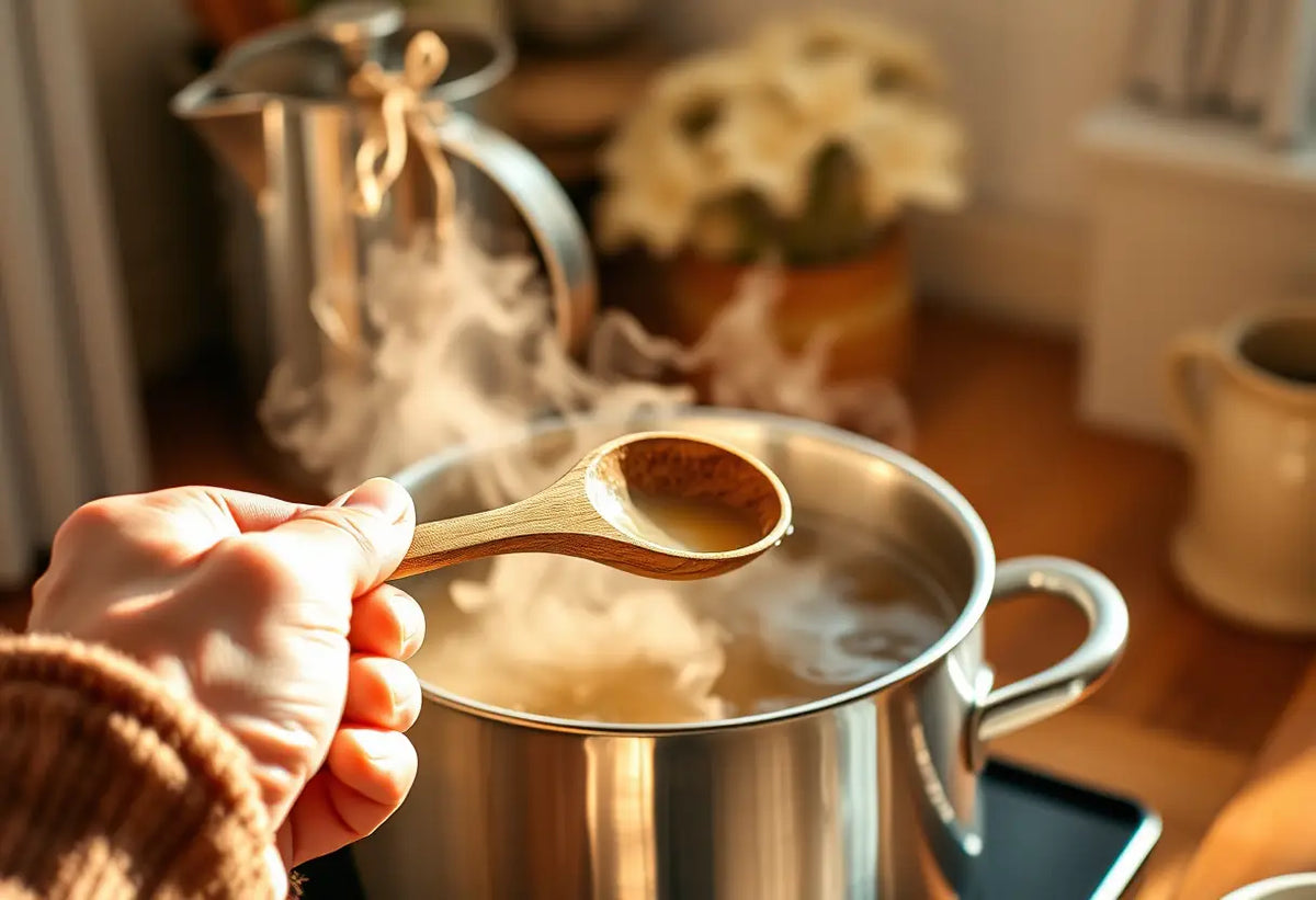Tasse de thé aux herbes dans une cuisine chaleureuse