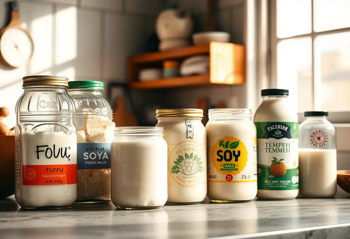 Produits à base de soja sur un comptoir de cuisine
