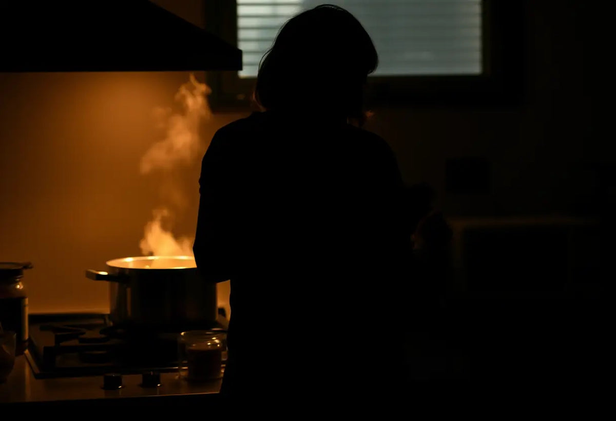 Silhouette dans la cuisine pendant la préparation du repas