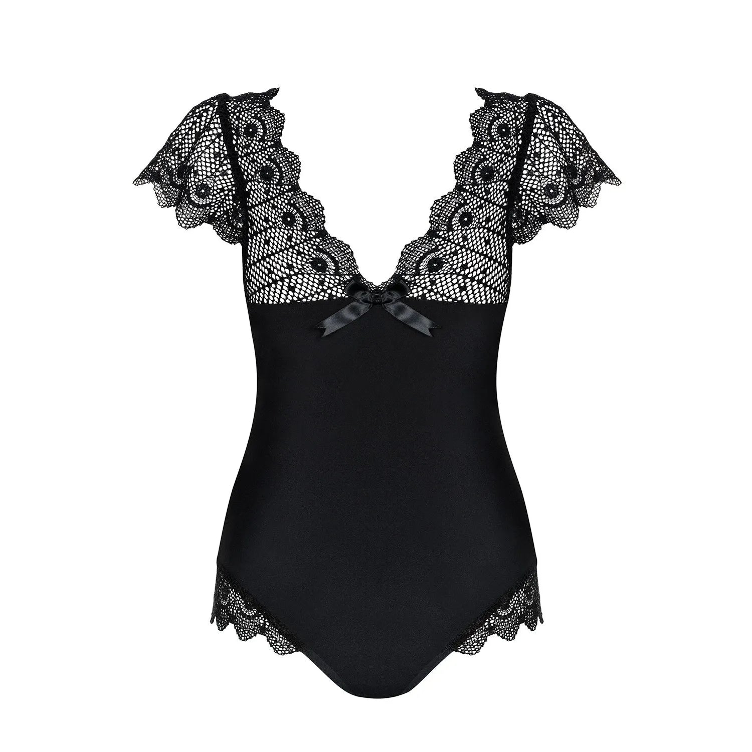 Body noir en dentelle avec armatures, décolleté réglable, style Moketta Obsessive, élégant et confortable.