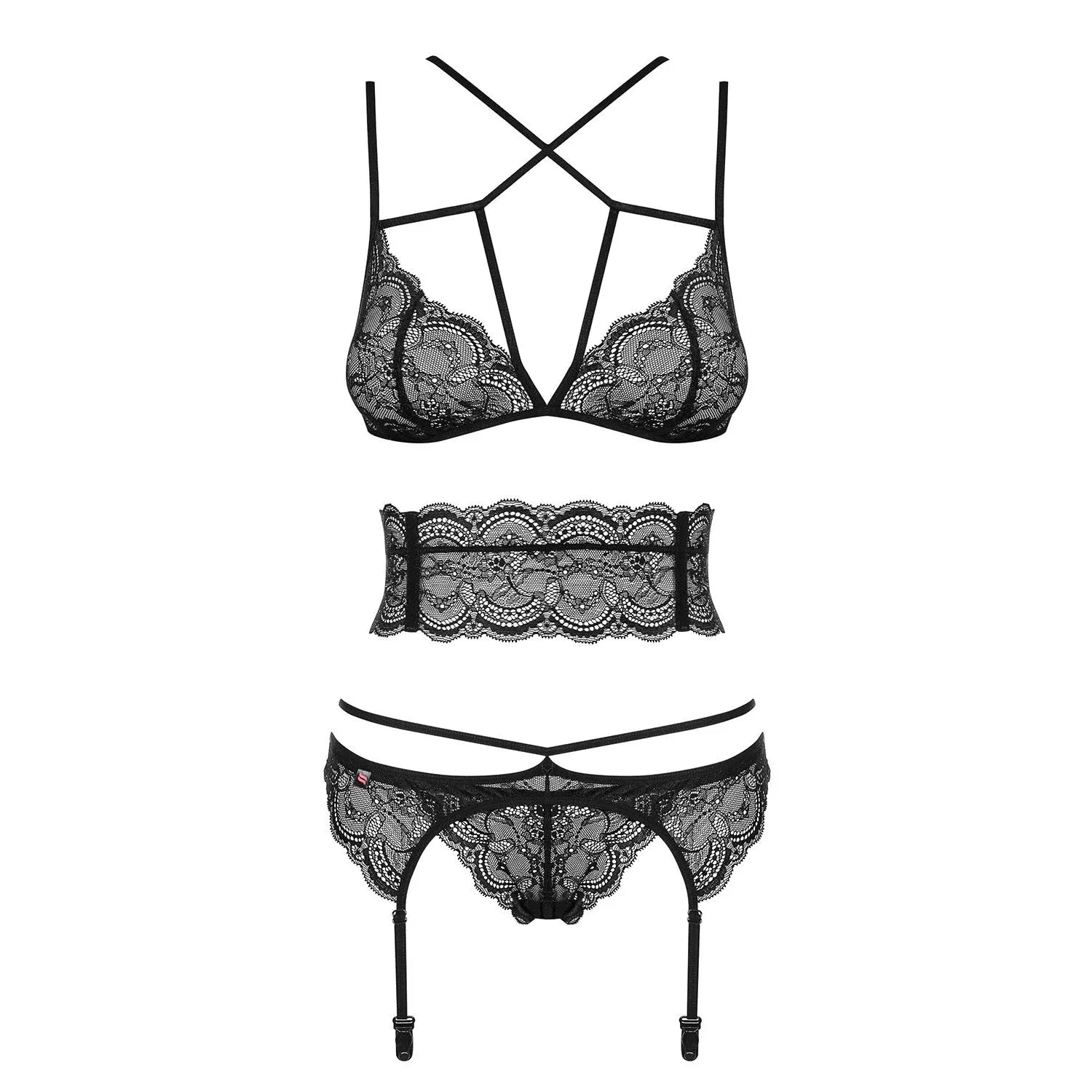Ensemble lingerie dentelle noire 4 pièces bretelles réglables sexy