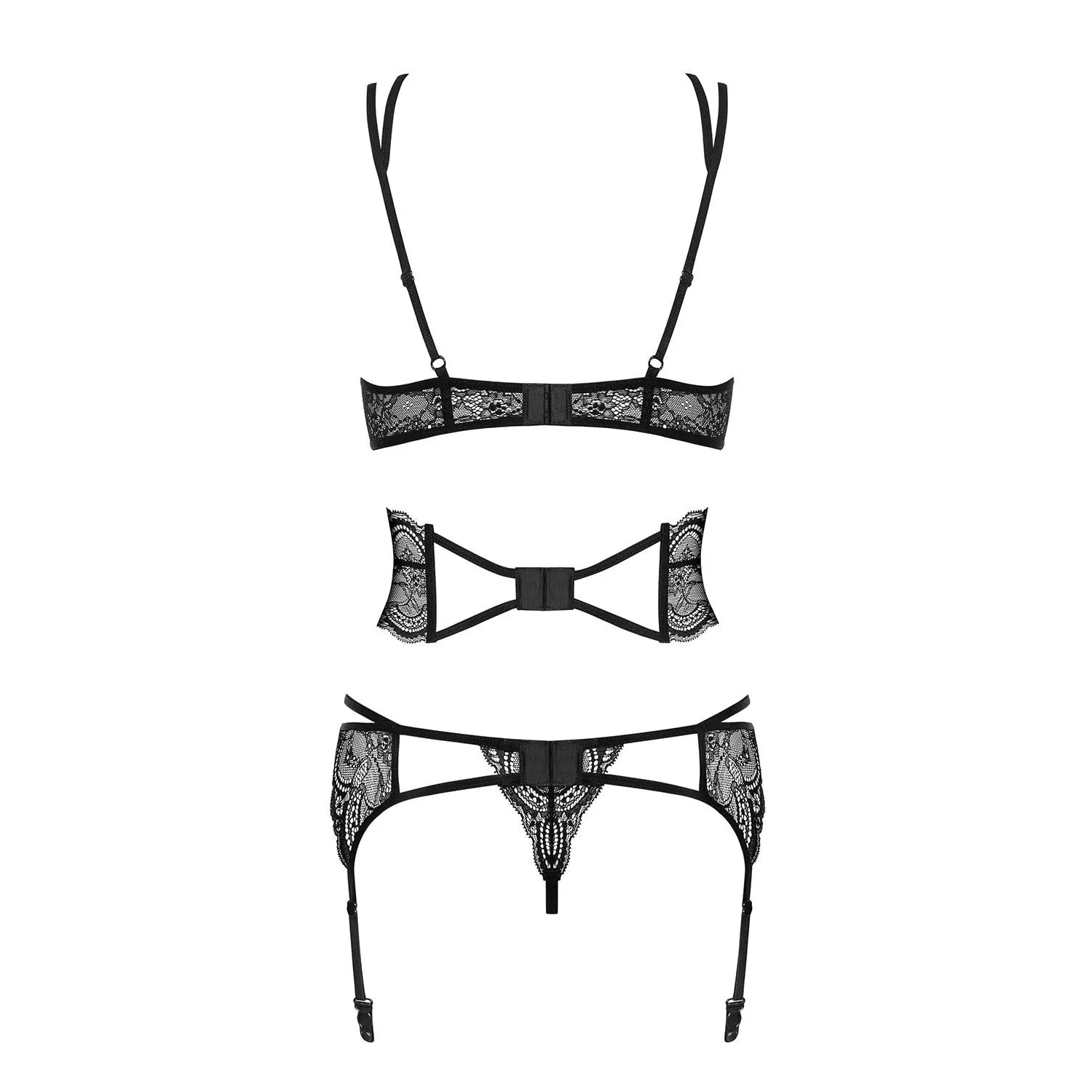Ensemble lingerie dentelle noire 4 pièces bretelles réglables sexy