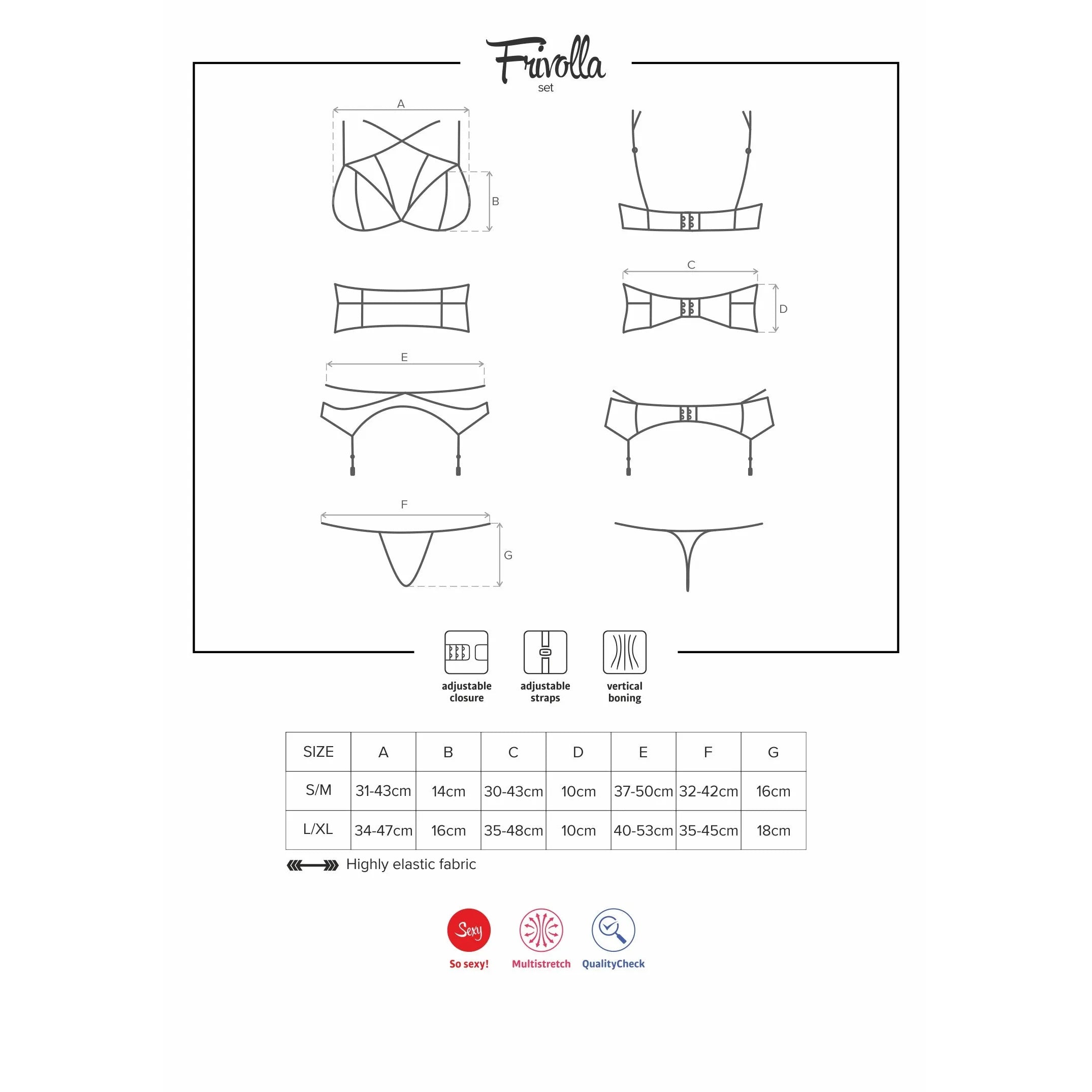 Ensemble lingerie dentelle noire 4 pièces bretelles réglables sexy