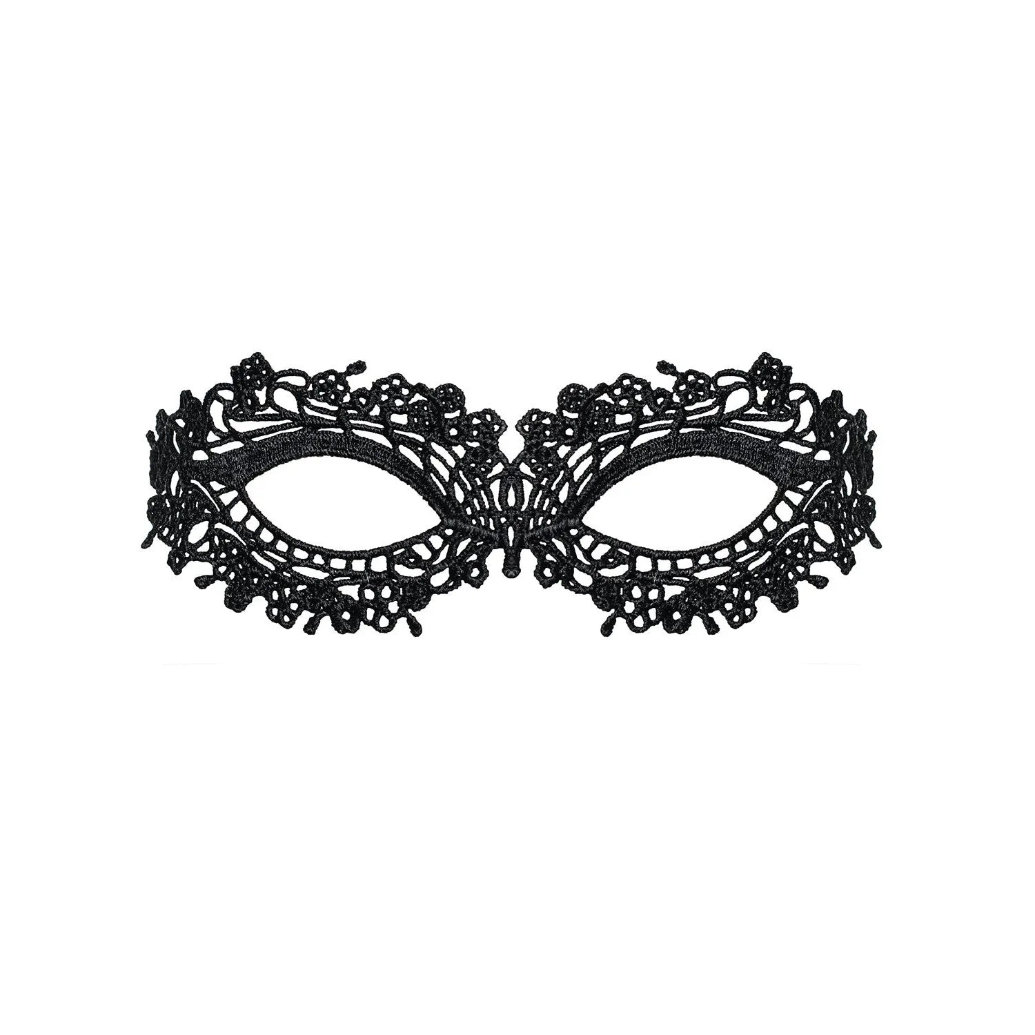 Masque noir sensuel en polyester avec motif délicat et noeud à l'arrière, idéal pour un look séduisant.