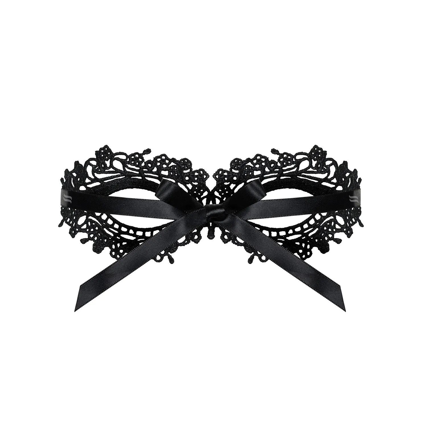 Masque noir en dentelle avec motif sensuel et noeud arrière, 100% polyester, accessoire sexy pour amant.