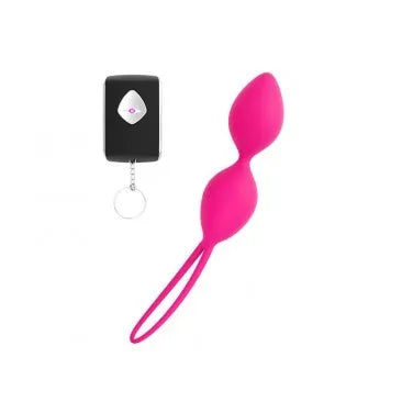 Boules de Geisha roses télécommandées Dorcel, forme ajustée, silicone, avec lanière fine et chargeur, waterproof.
