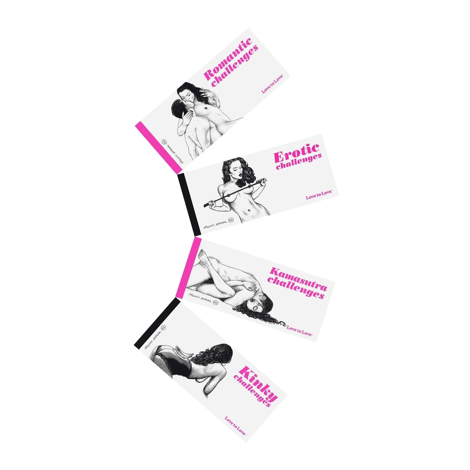 Chéquier Kinky Challenges par Apollonia Saintclair, couverture illustrée, propositions sensuelles, format rectangulaire.