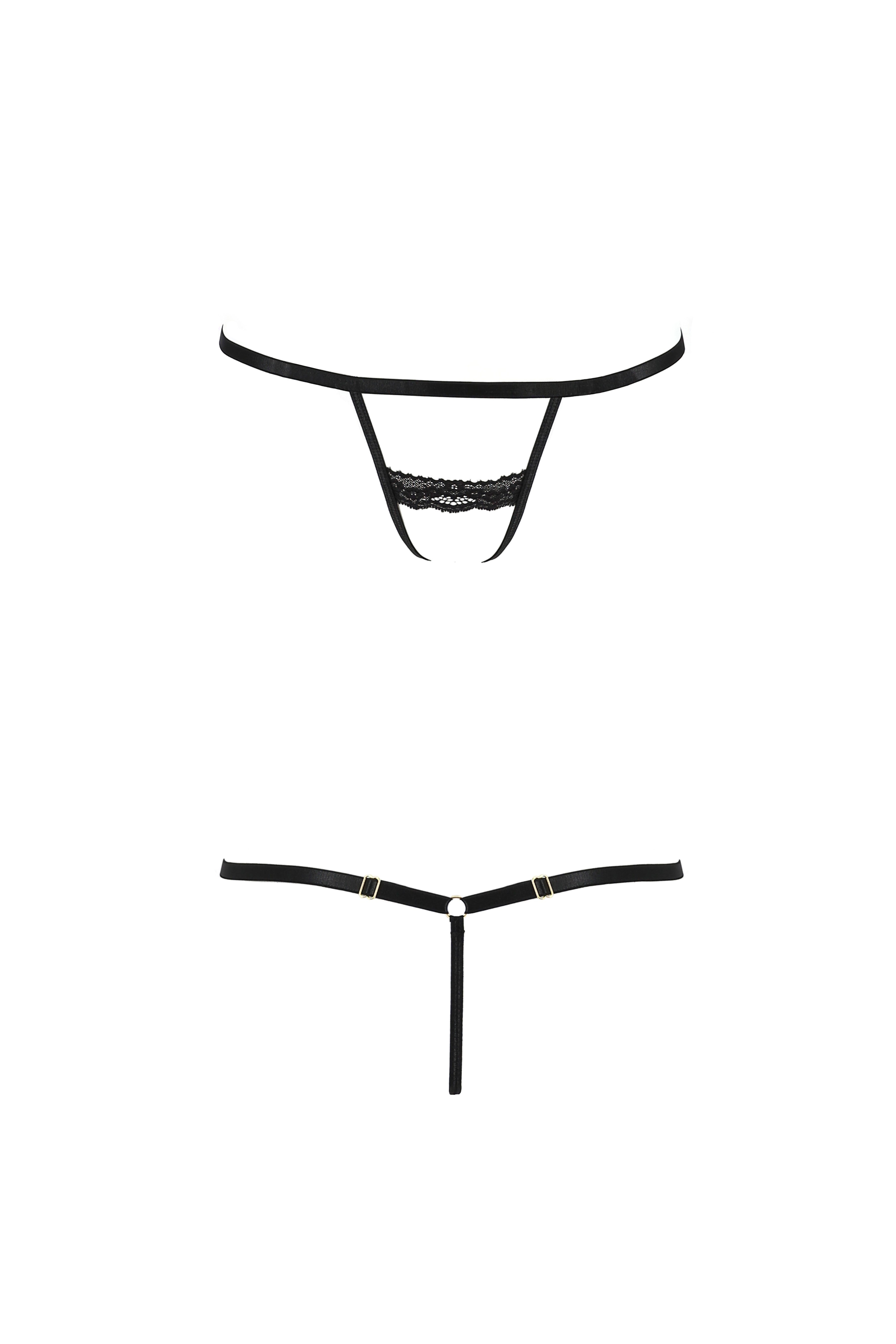 Ensemble lingerie 3 pièces noir ultrasexy string ouvert soutien-gorge cupless