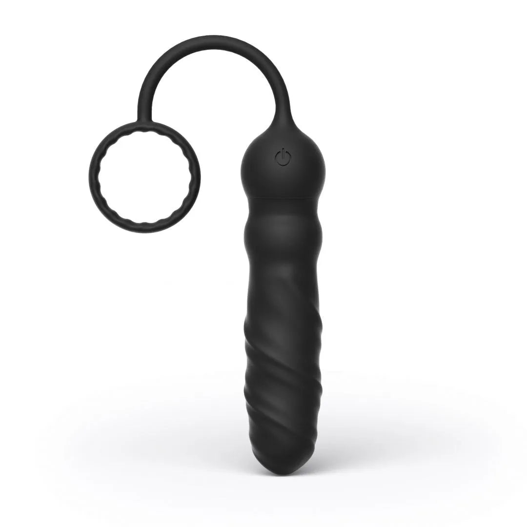 Plug anal silicone noir avec cockring télécommandé vibrations multiples