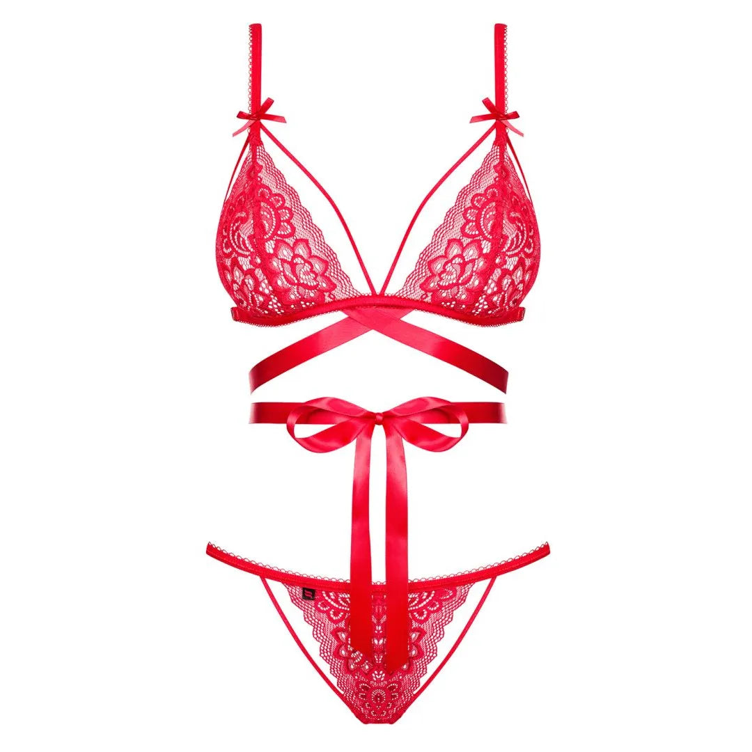 Ensemble lingerie sexy rouge bretelles réglables confort tissu flexible