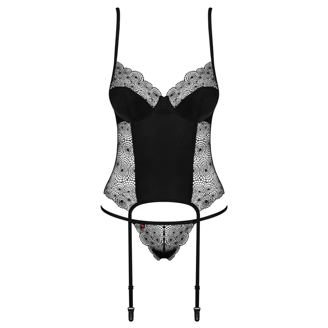 Guêpière dentelle noire Sharlotte armatures réglables string assorti extensible