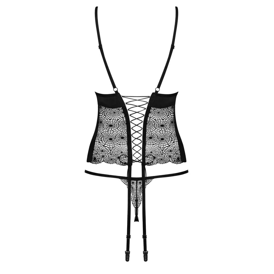 Guêpière dentelle noire Sharlotte armatures réglables string assorti extensible