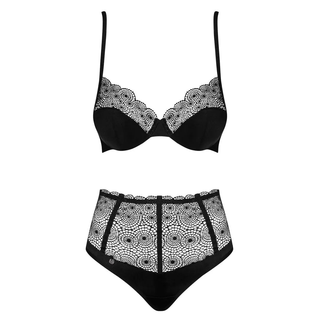 Sharlotte ensemble lingerie dentelle sexy culotte haute noir Obsessive