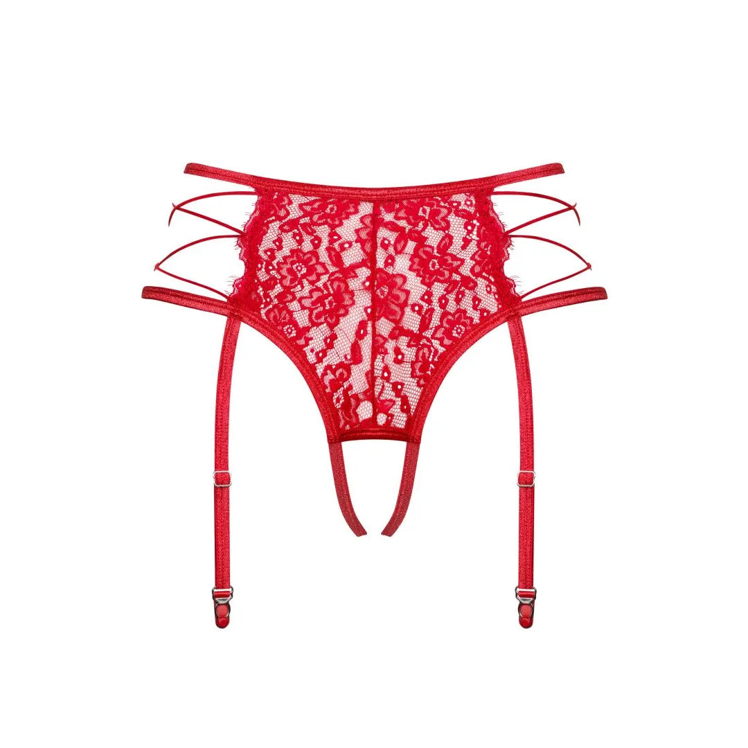 Porte-jarretelles dentelle rouge intemporel ajustable motif floral sexy
