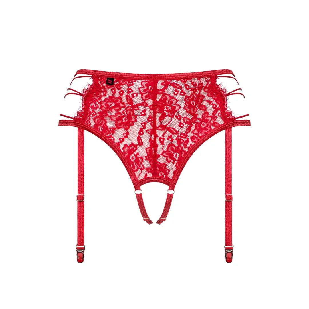 Porte-jarretelles dentelle rouge intemporel ajustable motif floral sexy