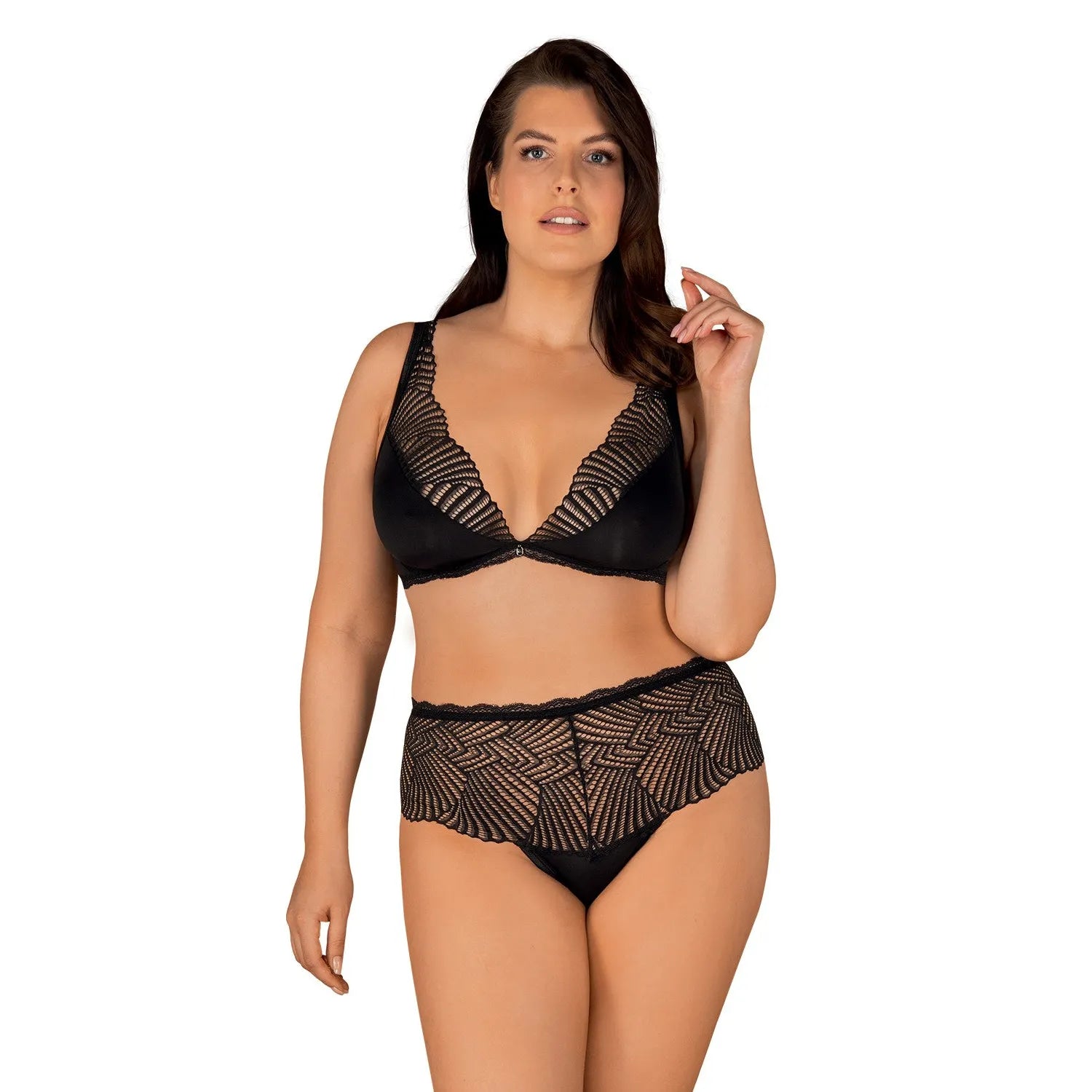 Klarita Ensemble lingerie dentelle opaque noir soutien-gorge culotte taille haute