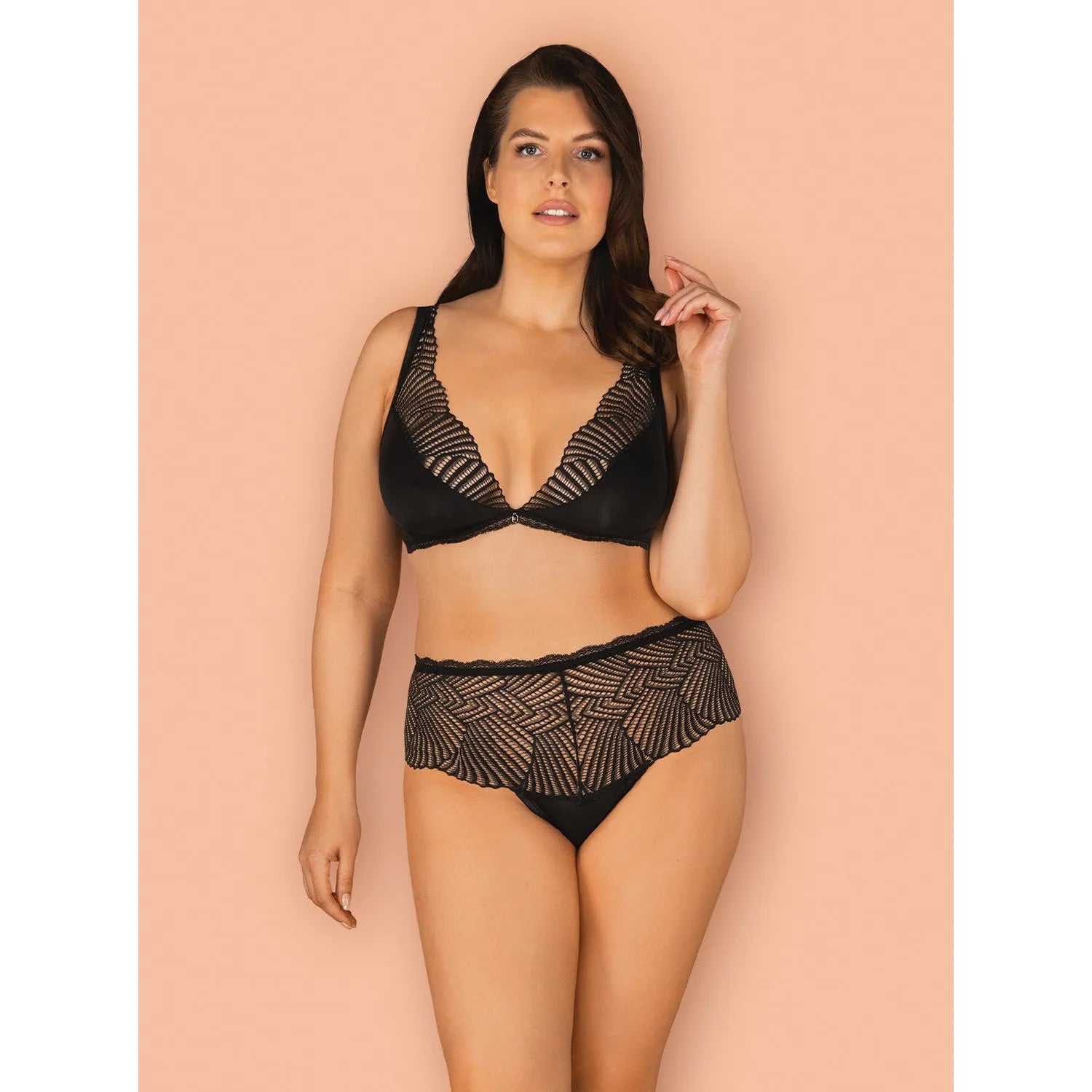 Klarita Ensemble lingerie dentelle opaque noir soutien-gorge culotte taille haute