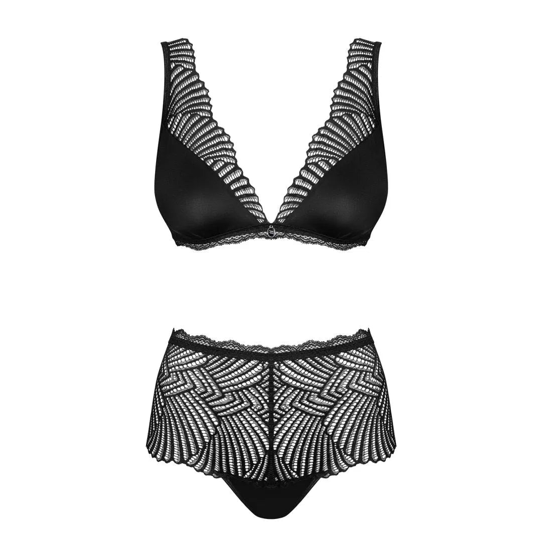 Klarita Ensemble lingerie dentelle opaque noir soutien-gorge culotte taille haute