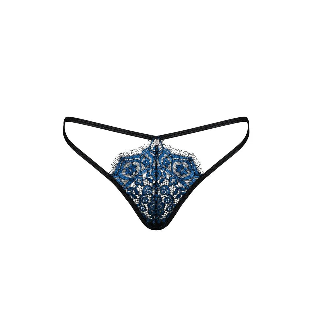 String Yassmyne dentelle bleue sexy ajustable morphologies motif fleuri pendentif argent