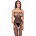 Bodystocking noire résille scintillante ouverte sexy fines bretelles René Rofé