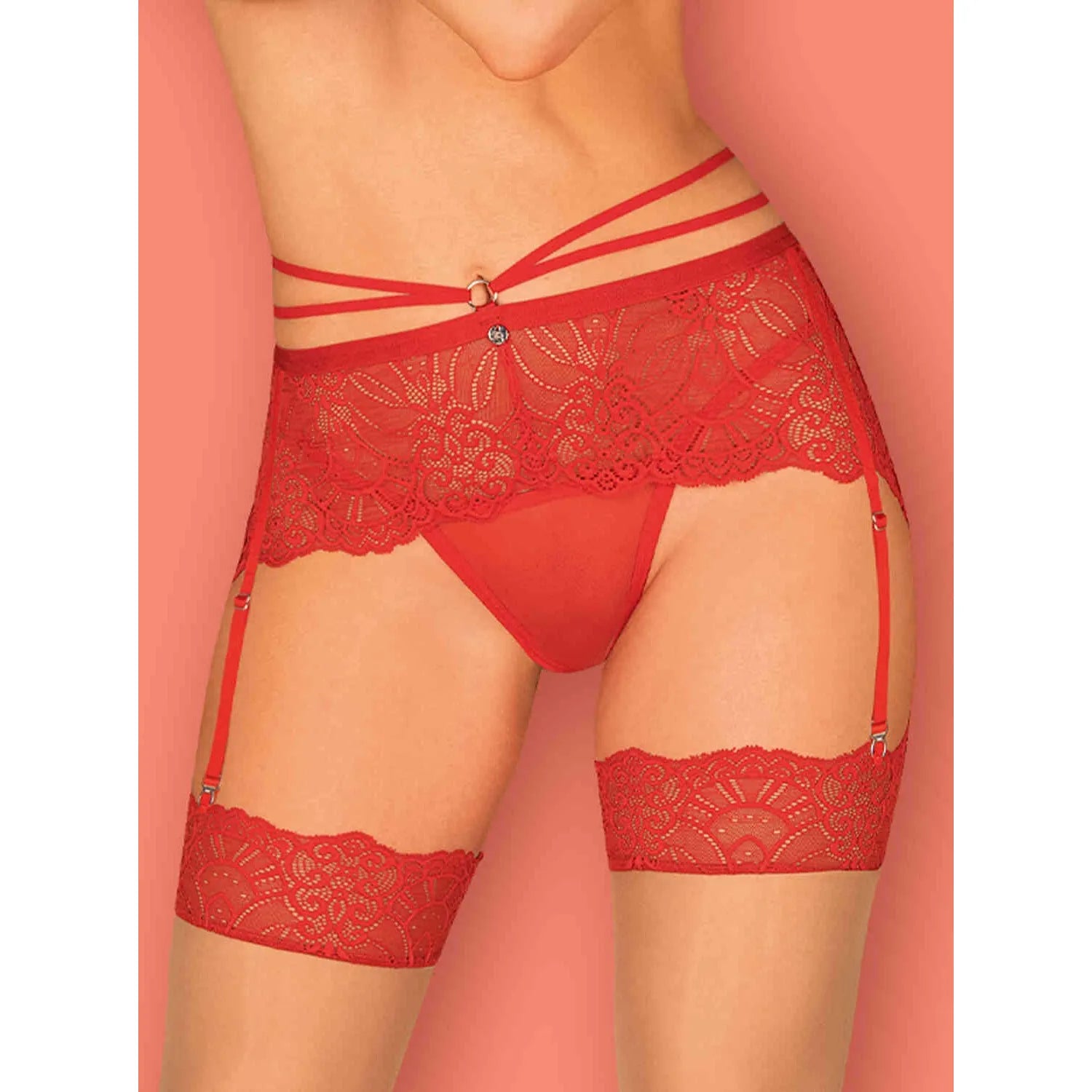 Porte-jarretelles rouge dentelle translucide réglable femme élégante passionnée