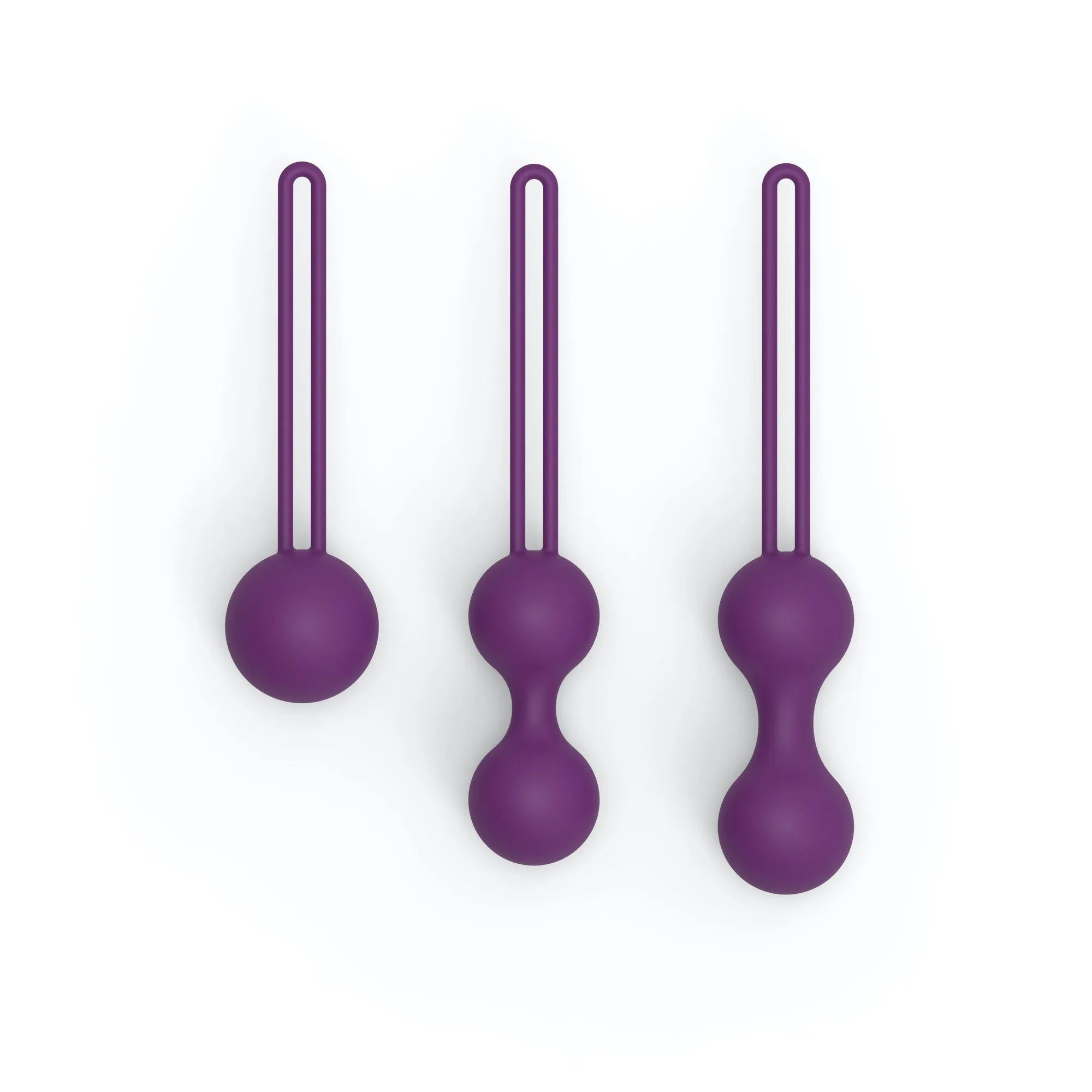 Boules de geisha Per'Fit'Kit violettes, trois tailles, pour entraînement périnéal discret et progressif.