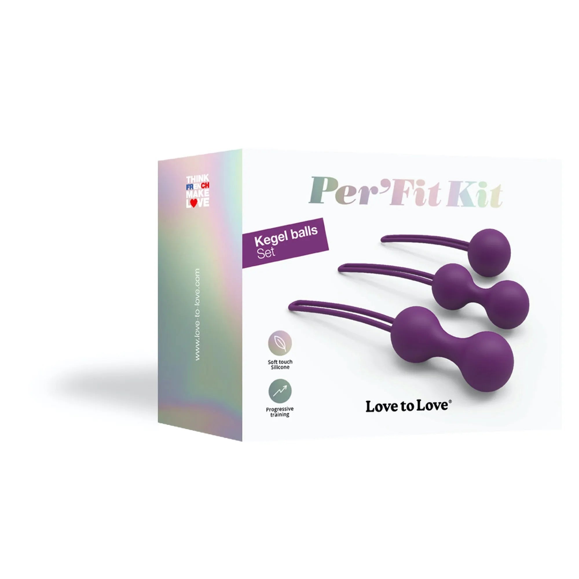 Boules de Geisha Per'Fit'Kit violettes, trois tailles, ergonomiques pour entraînement périnéal discret et efficace.