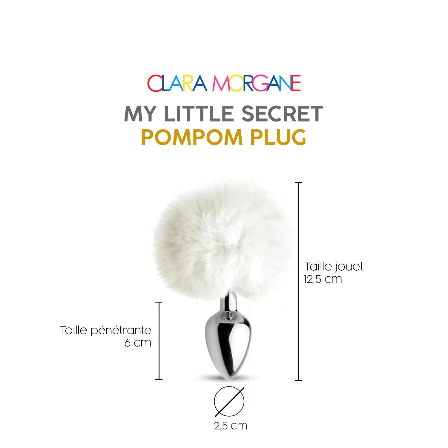 Pompom plug anal acier fourrure synthétique blanc femme homme couple