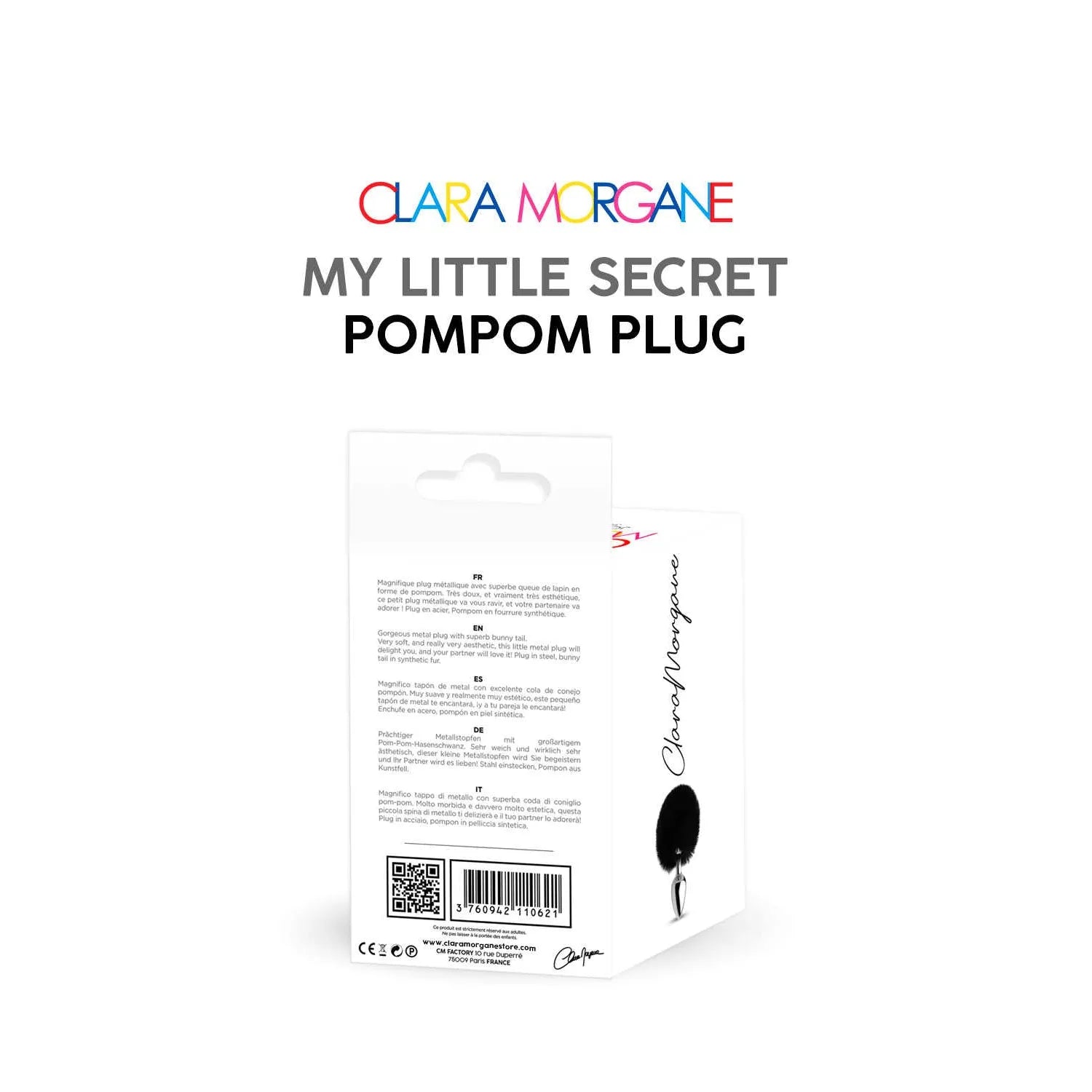 Plug anal acier pompom fourrure synthétique noir mixte discret