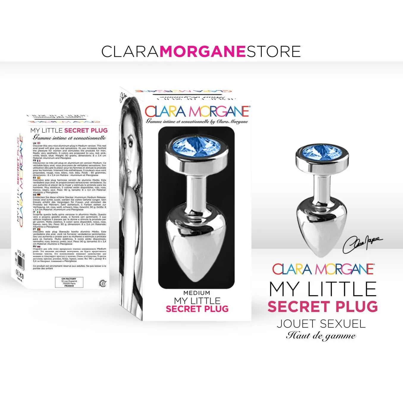 Plug anal aluminium bleu waterproof couple medium 7cm diamètre 3,5cm