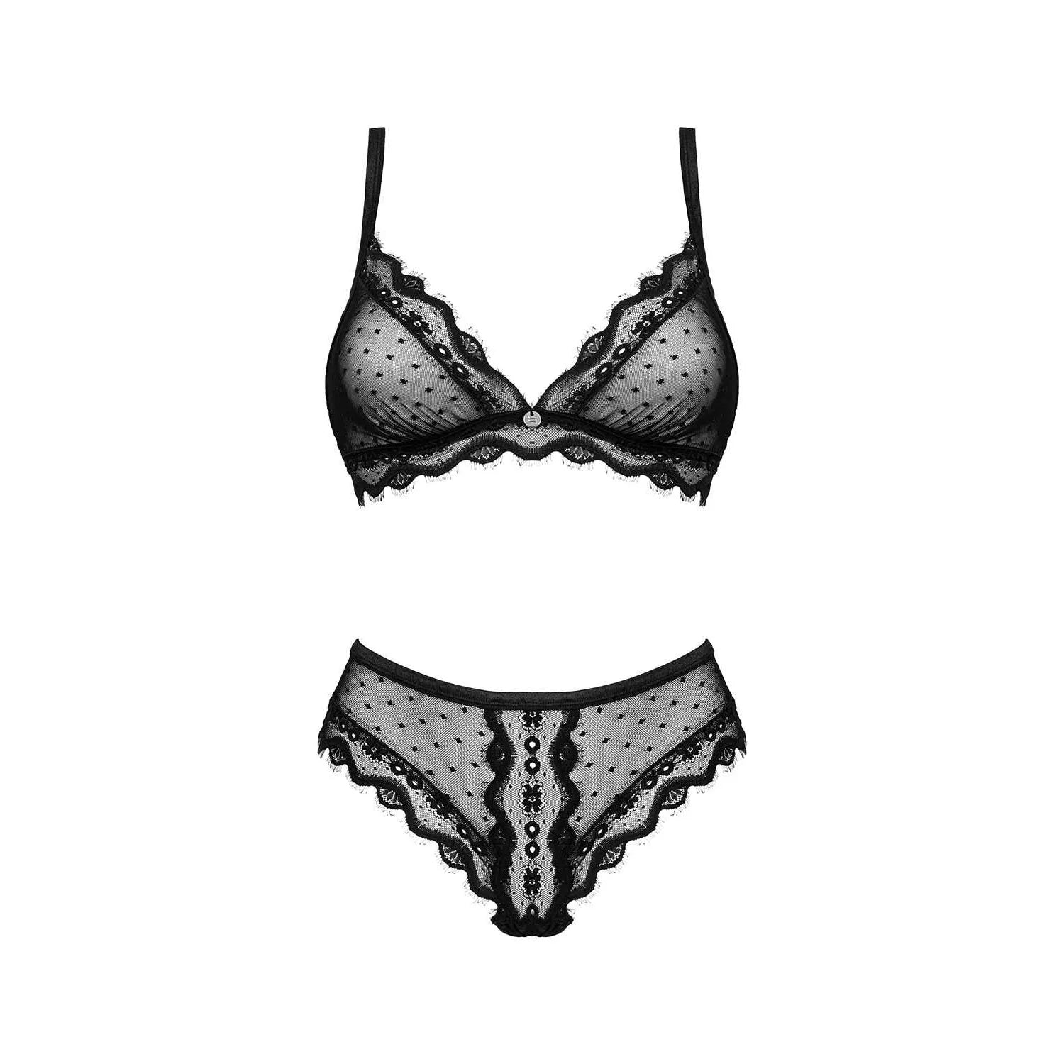 Marrbel ensemble lingerie noir femme sensuel pois translucide réglable confortable