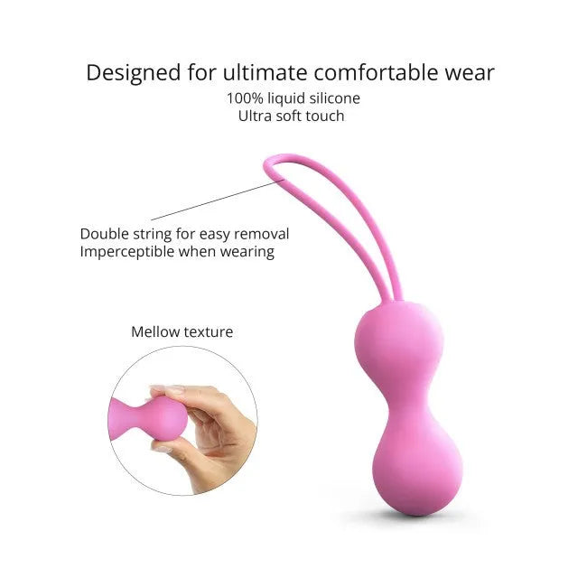 Boules de Geisha roses en silicone doux avec double cordon, conçues pour le renforcement du périnée et le confort.