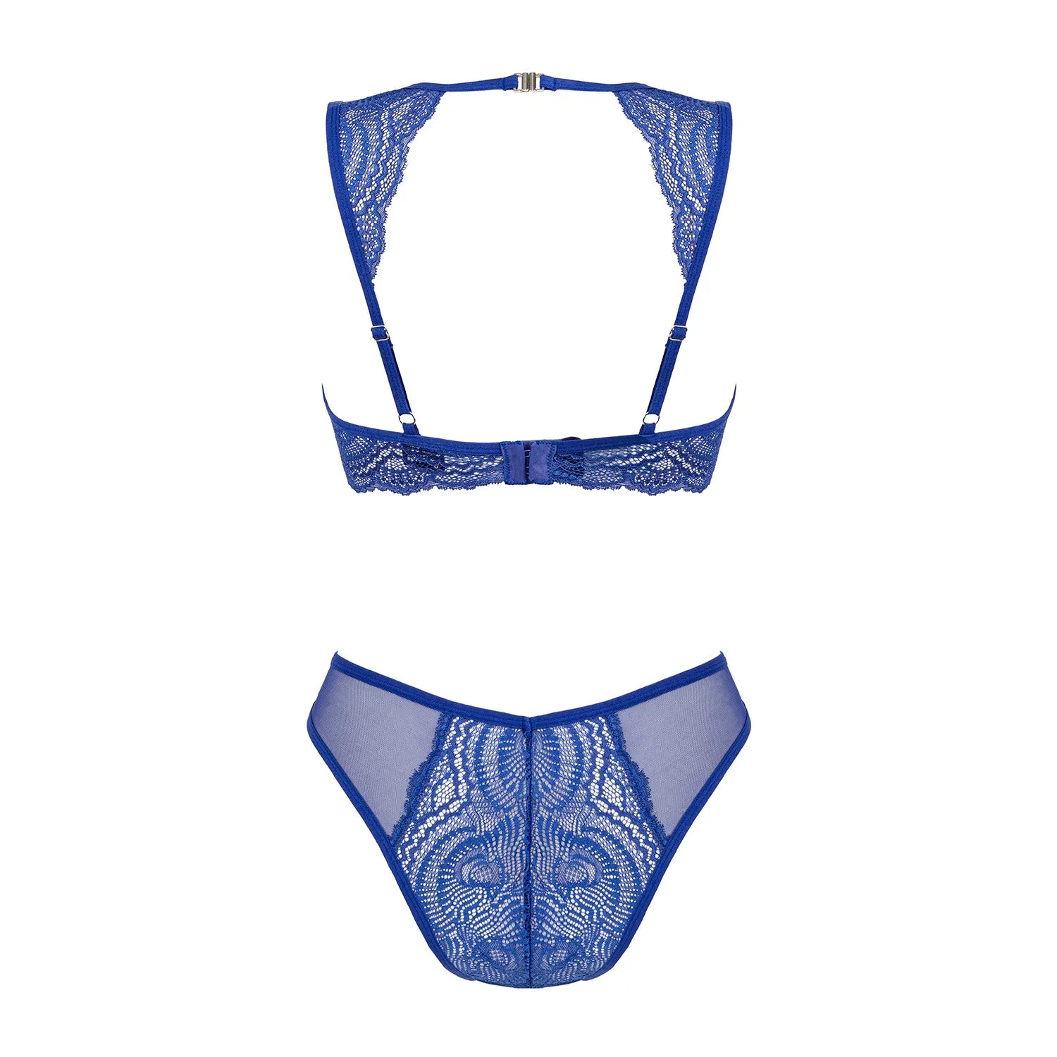 Ensemble lingerie Giselia bleu décolleté profond dentelle taille haute sexy