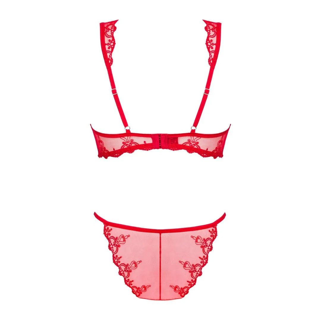 Lonesia Ensemble Sexy Rouge Soutien-Gorge Armatures String Translucide Bijou