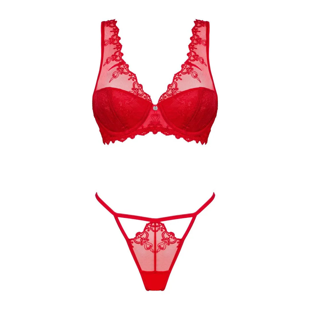 Lonesia Ensemble Sexy Rouge Soutien-Gorge Armatures String Translucide Bijou